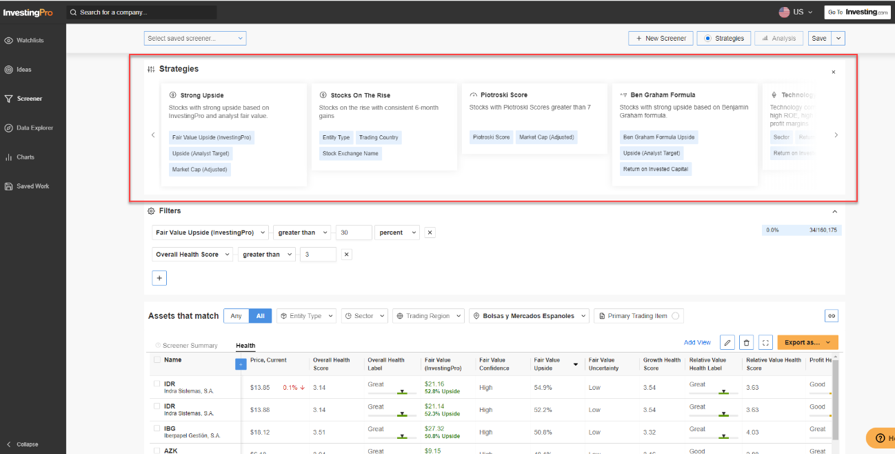 InvestingPro Screener