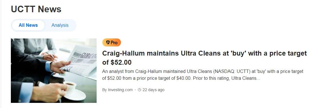 Новости Ultra Clean Holdings