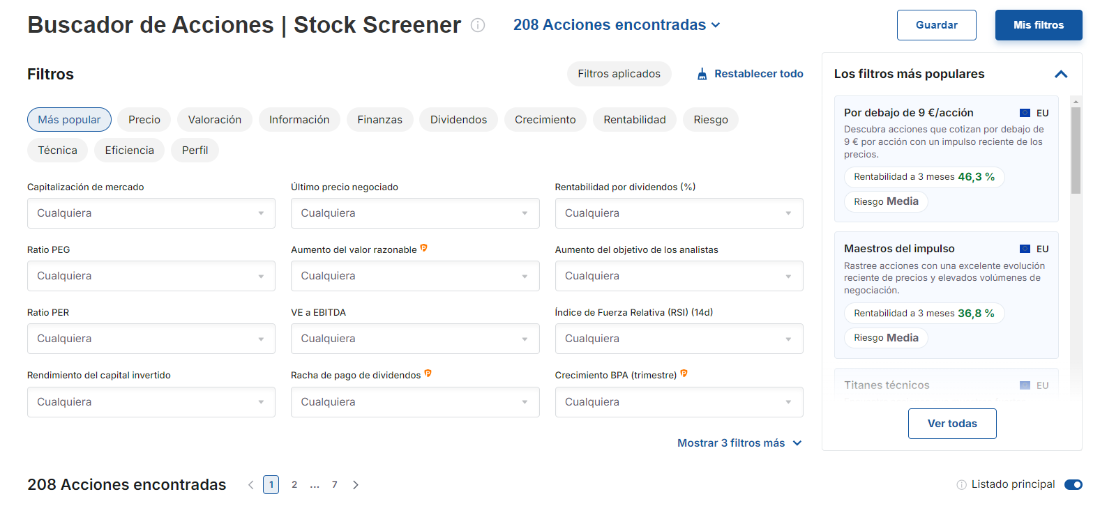 Buscador de acciones de Investing.com