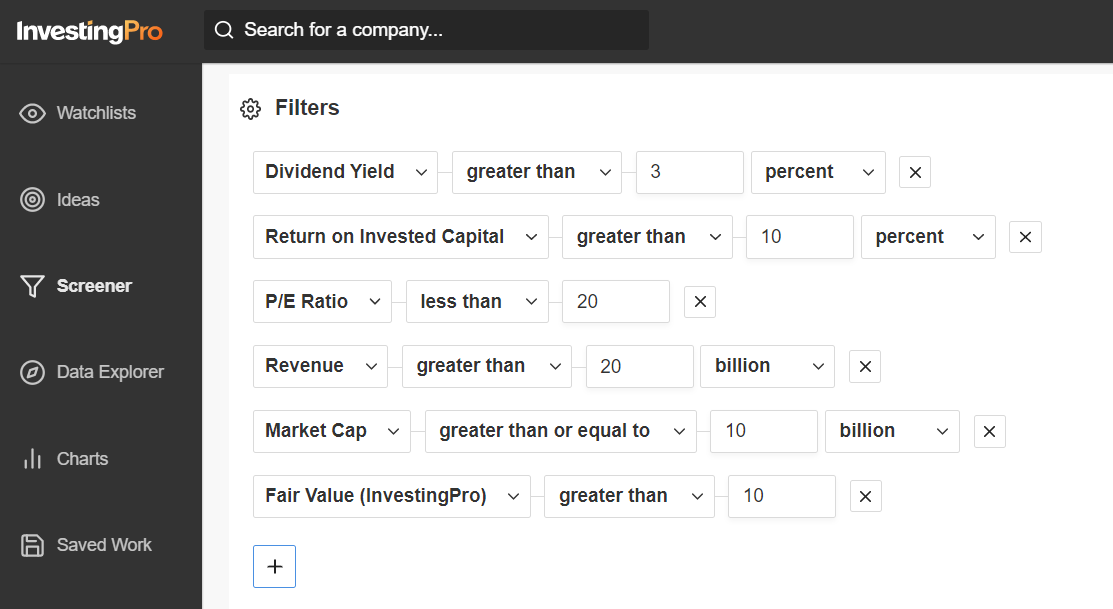 Descripción: InvestingPro Stock Screener